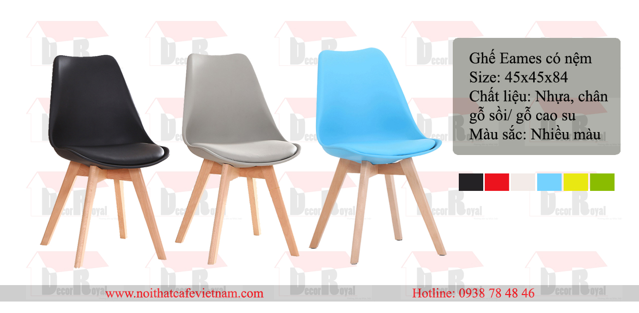 Ghế Eames chân gỗ đúc có nệm